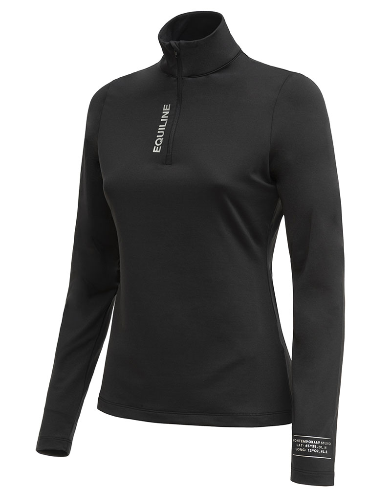 T-shirt d'entraînement à manches longues noir avec demi-fermeture éclair pour femme en hiver Maglia - Equiline