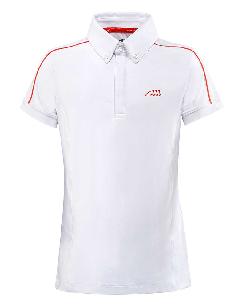 Short-sleeved white and orange competition polo for boys - Joshua - Equiline
