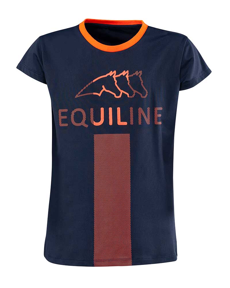 T-shirt casual ou d'entraînement à manches courtes bleu marine et orange junior unisexe Justin - Equiline