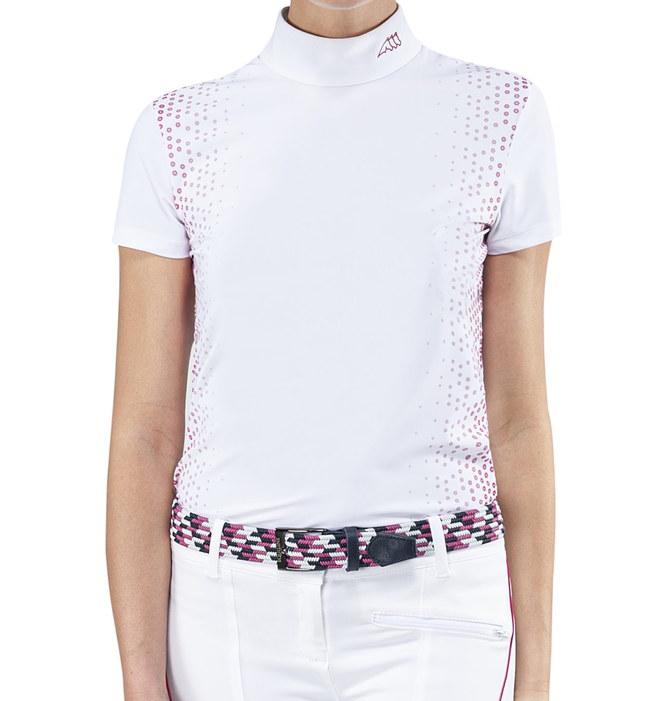 White and Pink Short-Sleeve Technical Competition Polo for Girls – Jiji – Equiline