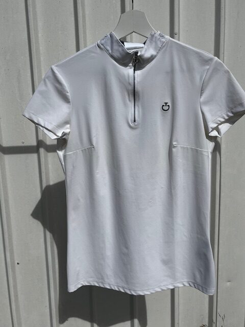 Polo de compétition à manches courtes blanc avec logo bleu pour femme - Cavalleria Toscana