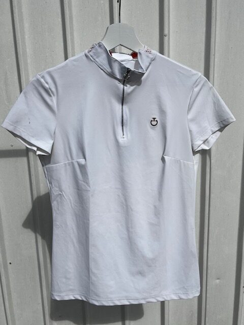Polo de compétition à manches courtes blanc avec logo orange pour femme - Cavalleria Toscana
