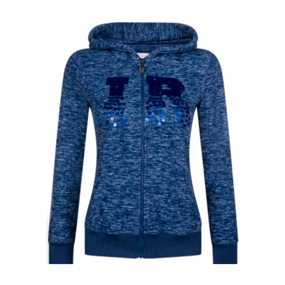Blue wool jacket with hood and sequins on the front for woman – Super Chill model by Imperial Riding