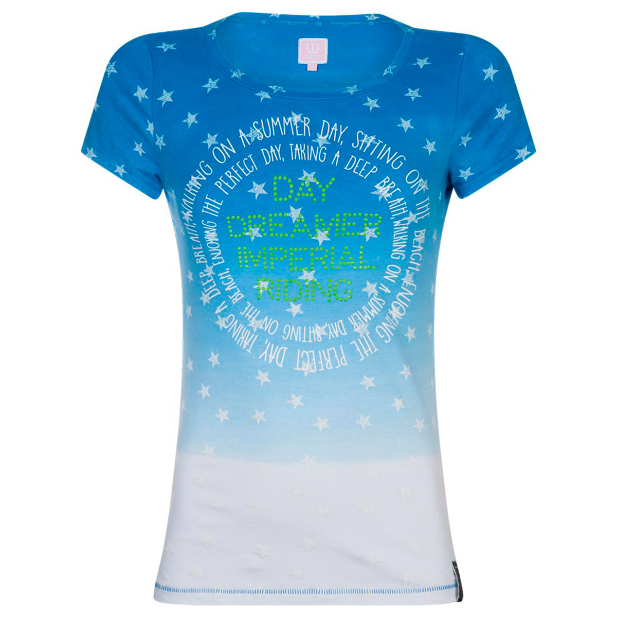 T-shirt bleu avec dessin et rivets jaunes sur le devant pour fille modèle Silverstar - Imperial Riding