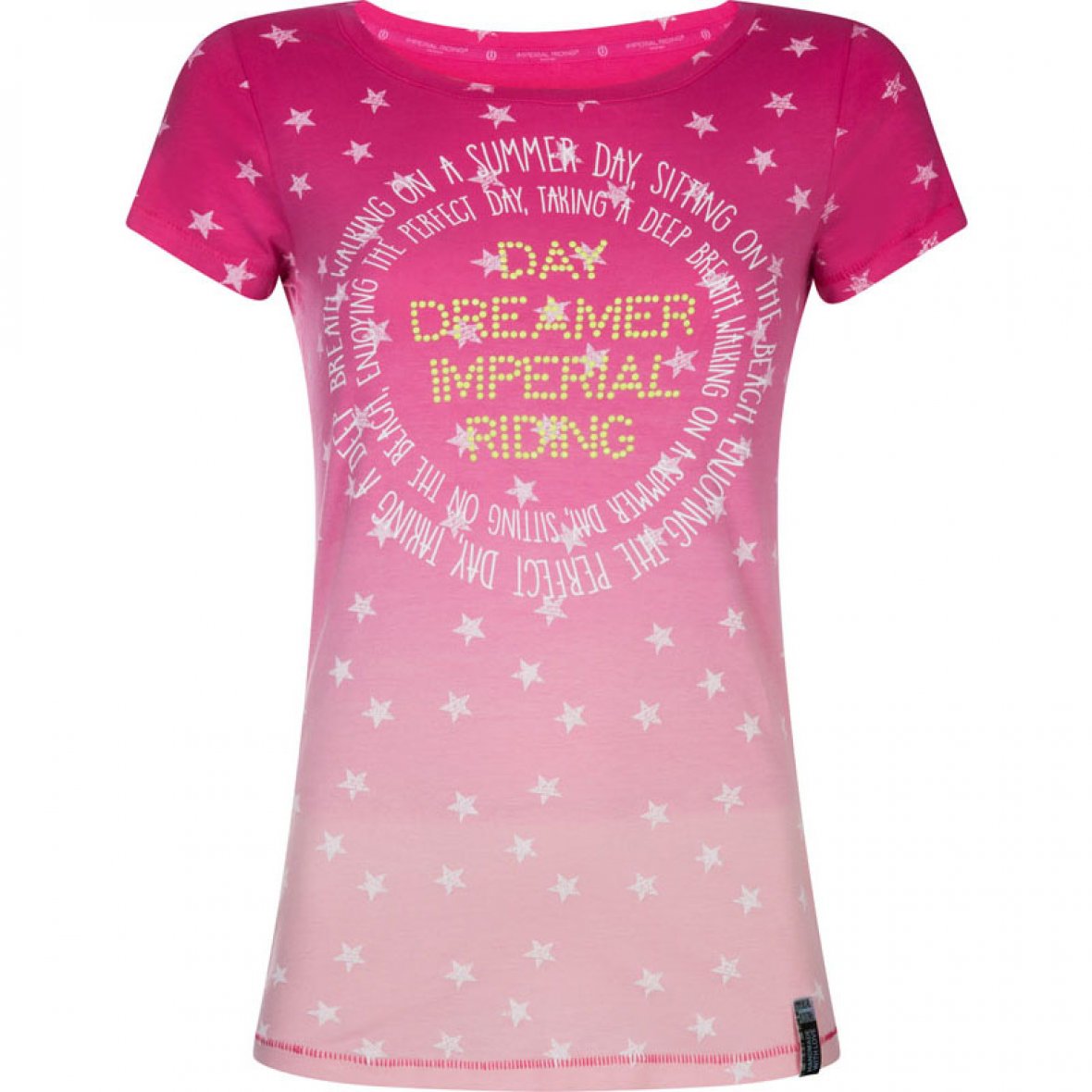 T-shirt fuchsia avec dessin et rivets jaunes sur le devant pour fille modèle Silverstar - Imperial Riding