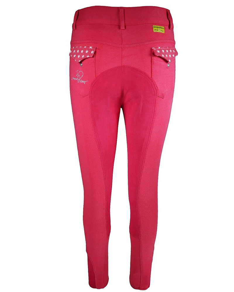 Pantalons à fond intégral en cuir rose avec détails de paillettes et estrellas pour fille Star - Imperial Riding