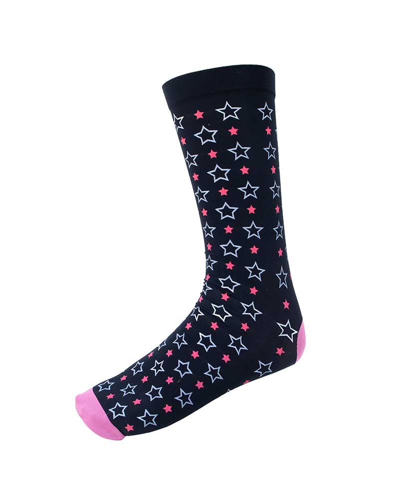 Technical black socks with white and fuchsia stars – Mystic Journey model by Imperial Riding