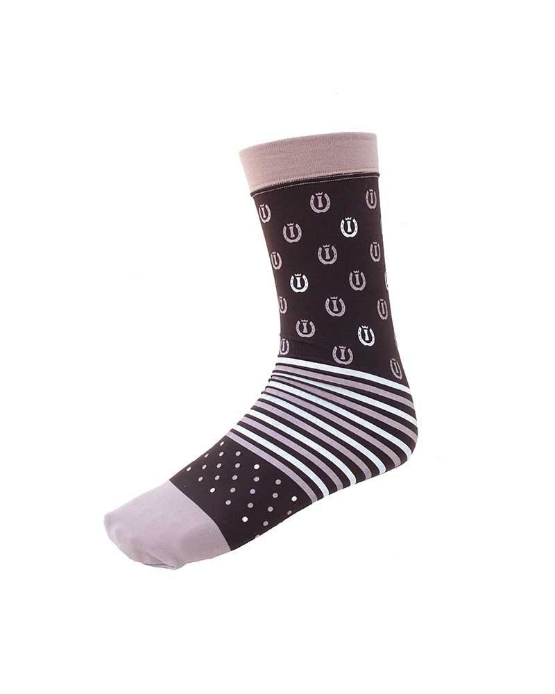 Brown Technical Socks with Horseshoes, Stripes and Dots – Lucky Horse Shoe – Imperial Riding