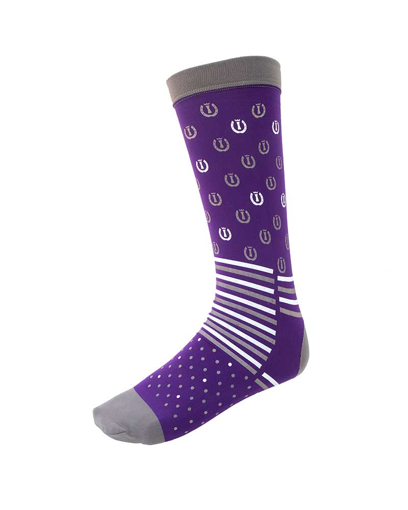 Purple Technical Socks with Horseshoes, Stripes and Dots – Lucky Horse Shoe – Imperial Riding<br>