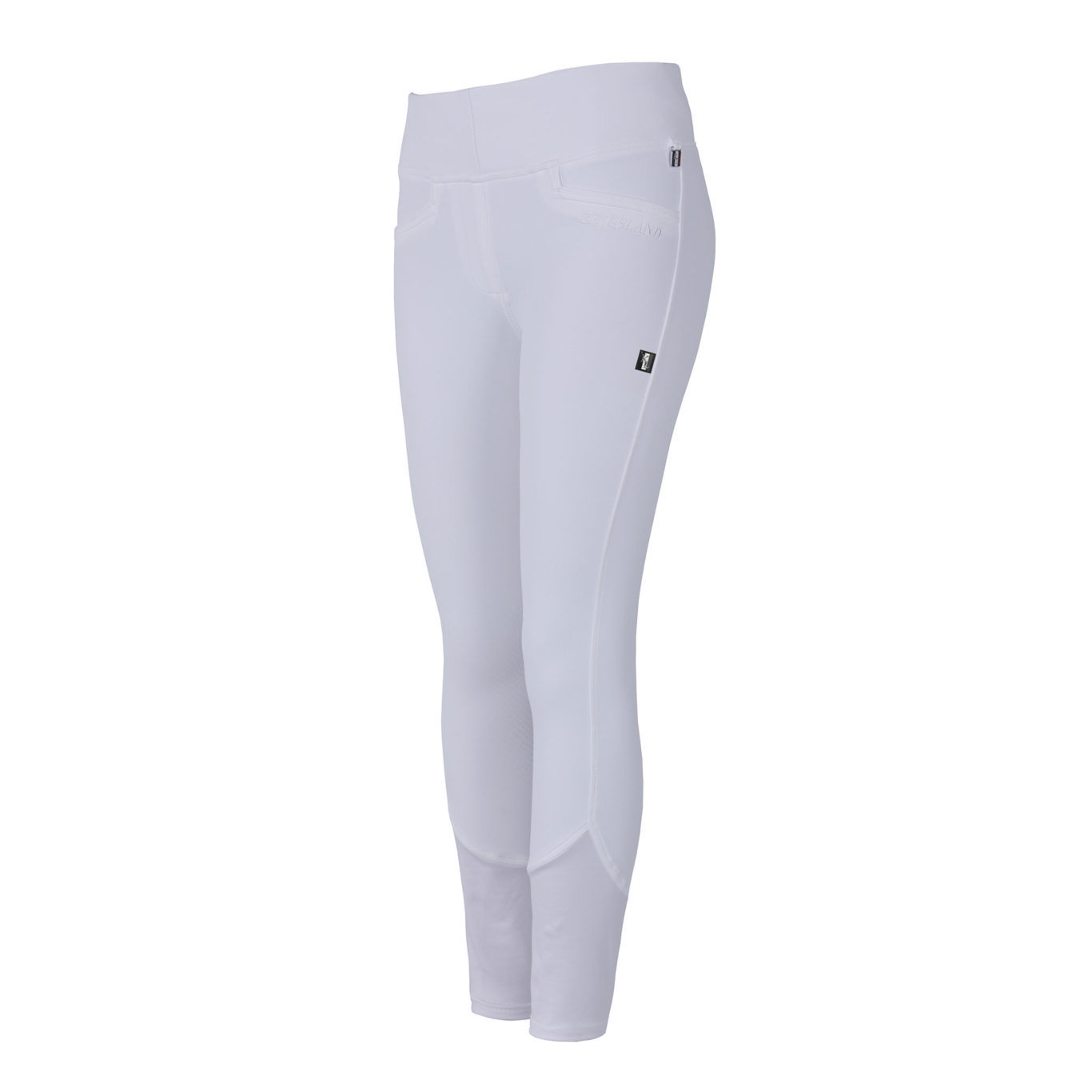 White pull-on pants with wide elastic waistband and silicone knee grip – Katja model by Kingsland Classic