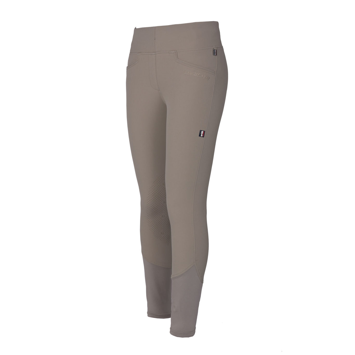 Beige pull-on pants with wide elastic waistband and silicone knee grip – Katja model by Kingsland Classic