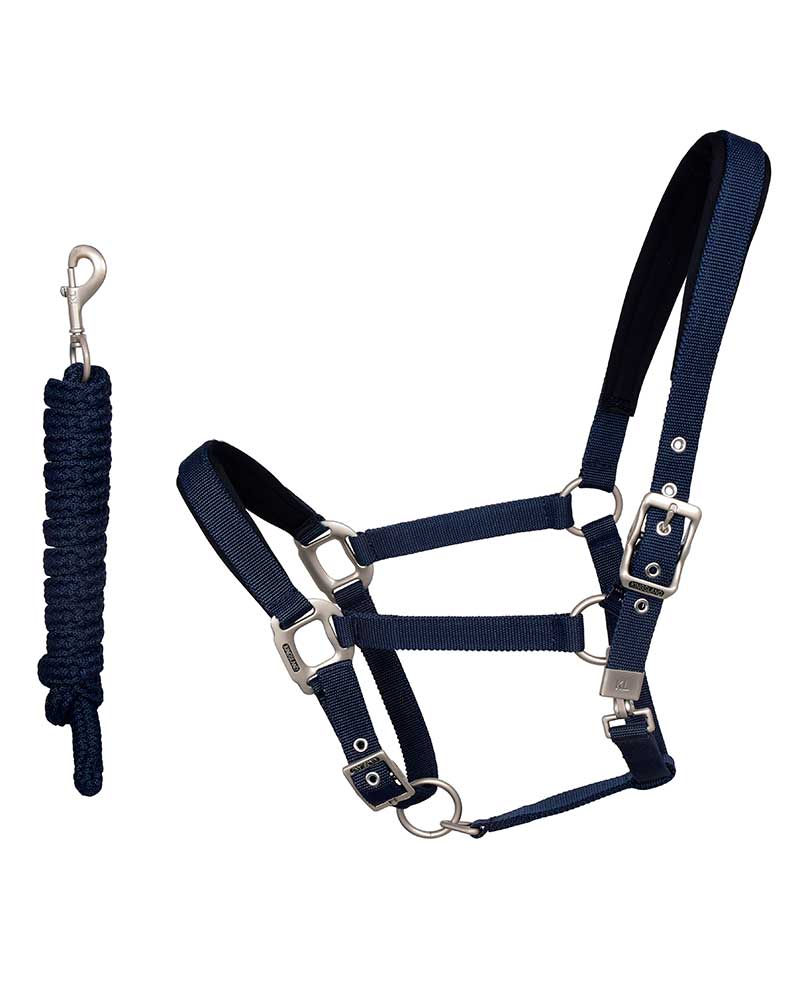 Navy Blue Stallion Halter with Lead Rope (Full) - Kingsland Classic