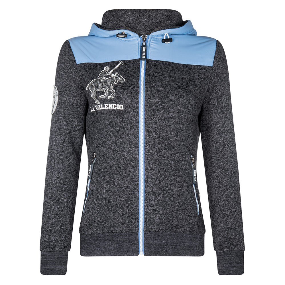 Sweat gris foncé et bleu clair avec fermeture éclair et capuche pour femme - Isabel - La Valencio