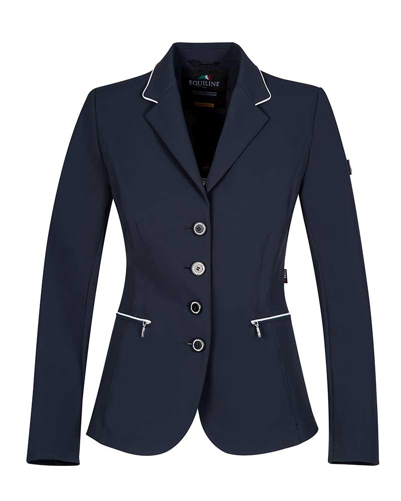 Women’s navy blue competition jacket with silver piping and sparkling buttons – Cosima – Equiline