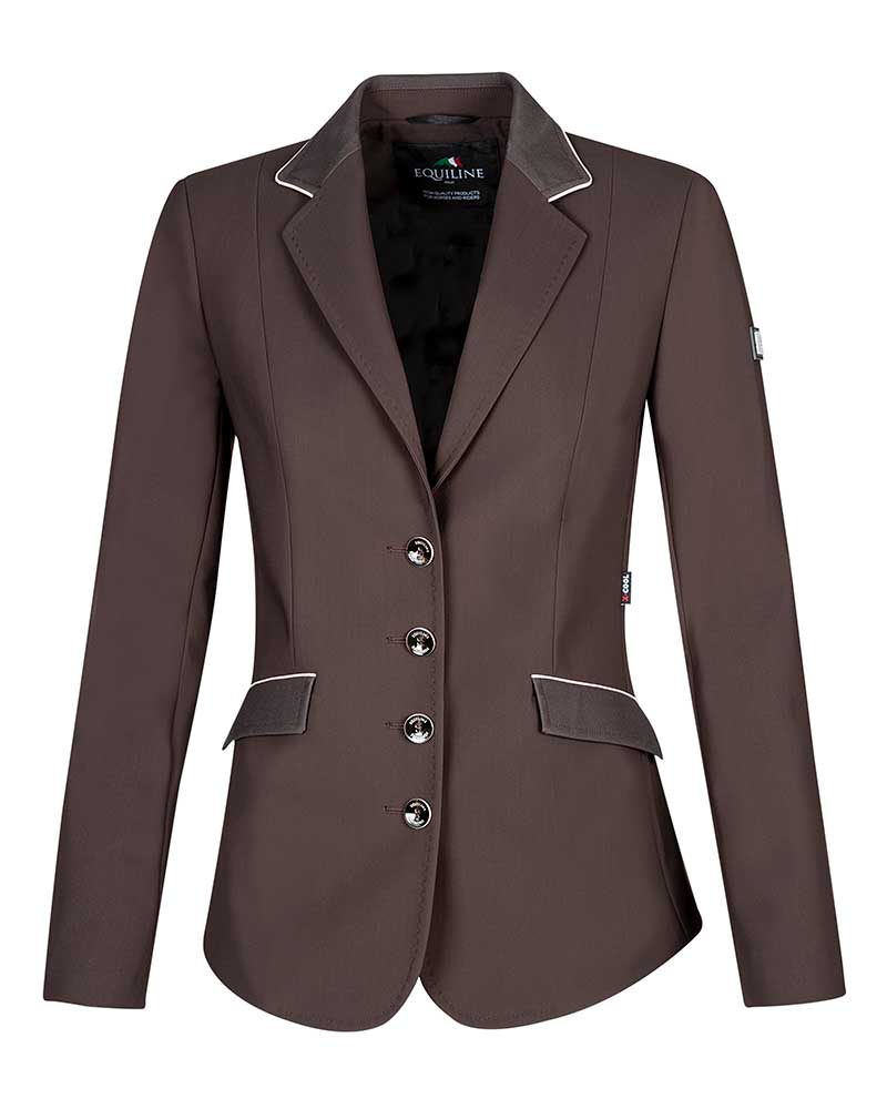 Women’s dark brown competition jacket with light pink piping – Buffy – Equiline