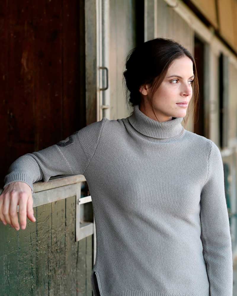 Pull en maille épais à col haut gris clair pour femme - Cavalleria Toscana