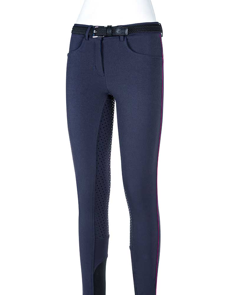 Pantalones azul marino con ribetes fucsias (grip culera) para niña Jade - Equiline