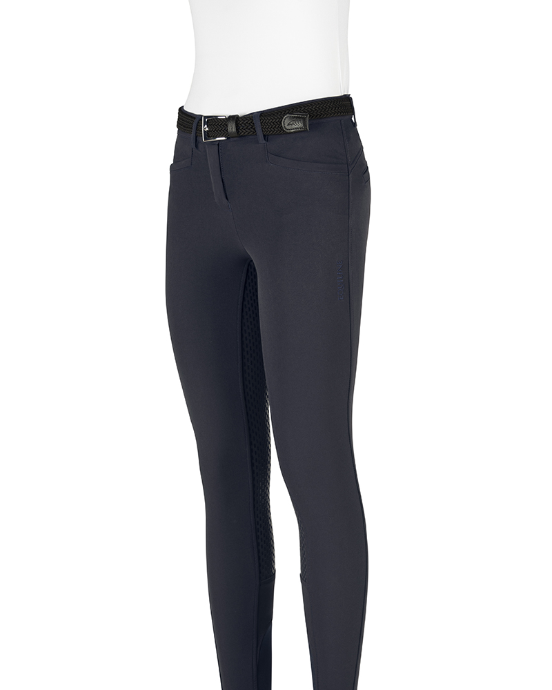 Pantalones azul marino con logo tricolor en el bolsillo trasero (grip culera) para niña - Equiline