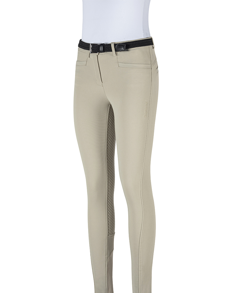Pantalones beige con logo tricolor en el bolsillo trasero (grip culera) para niña - Equiline