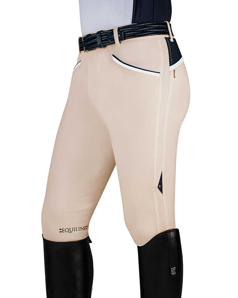 Pantalones de competición beige con detalles en azul marino y blanco (grip rodillas) para hombre - Narmer - Equiline