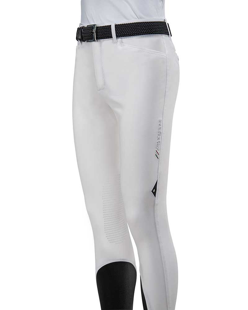 Men’s white competition breeches (knee grip) – Equiline