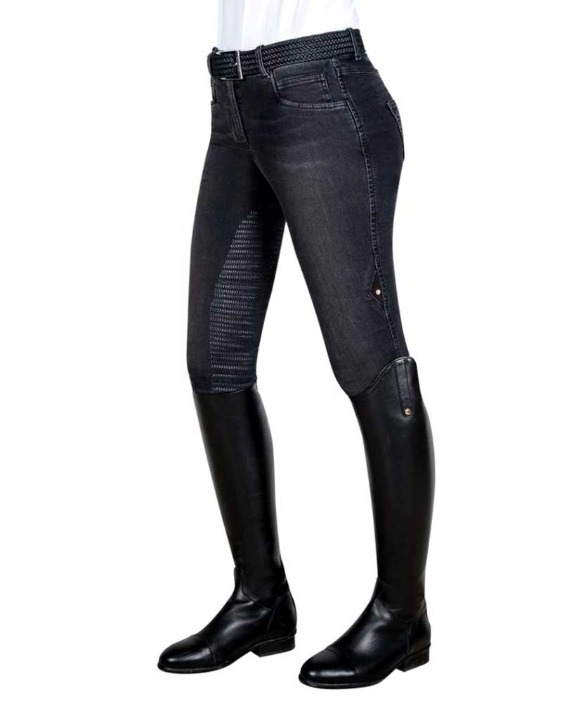 Pantalones vaqueros negros (grip rodilla y muslo) para mujer - Giorgia - Equiline