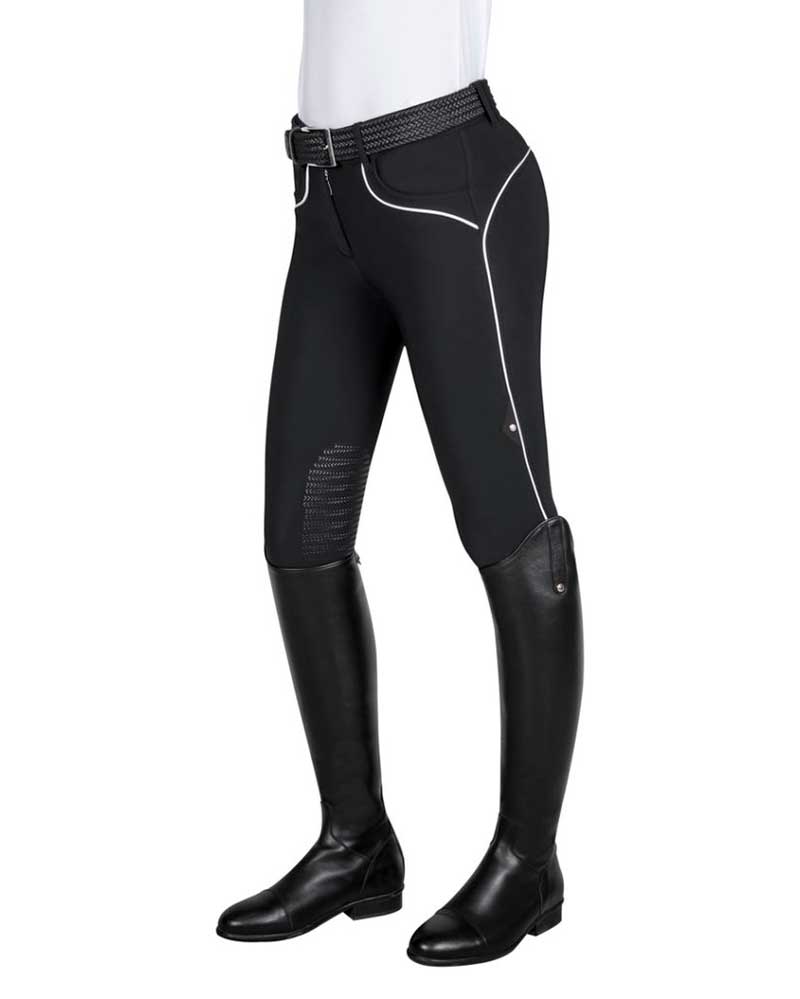 Women's Winter Riding Pants in Black with White Trim (Knee Grip) - Teresa - Equiline