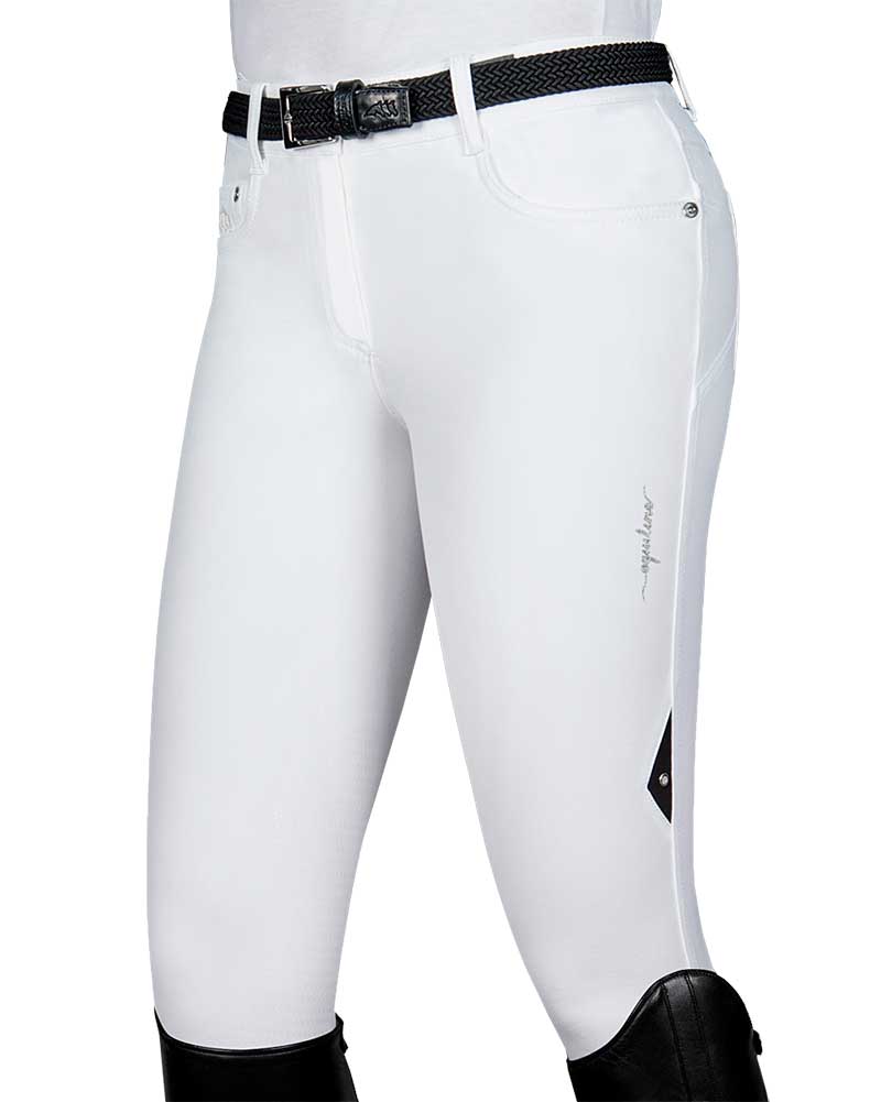 White breeches with crest on back pocket (knee and thigh grip) for women - Nadia - Equiline