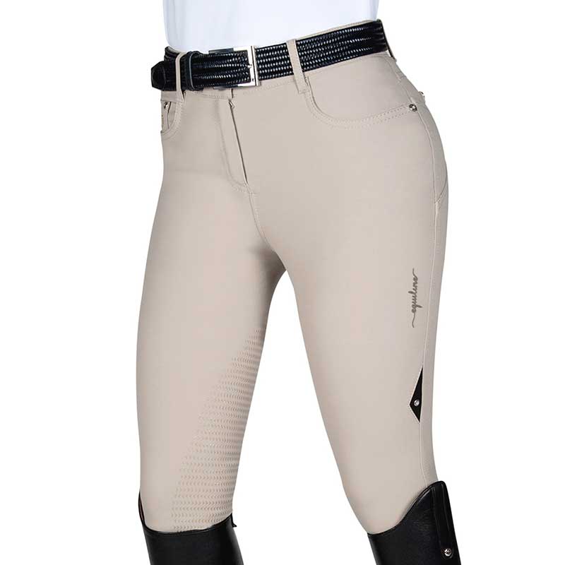 Pantalons beige avec écusson sur la poche arrière (grip genou et cuisse) pour femme Nadia - Equiline