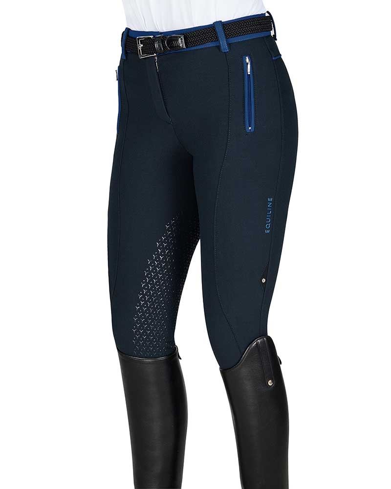 Pantalons bleu marine et eléctrico (grip genou et cuisse) pour femme Asmira - Equiline