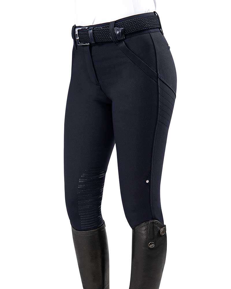 Navy Riding Breeches with Knee Grip and Animal Print Back Loop for Women – África – Equiline