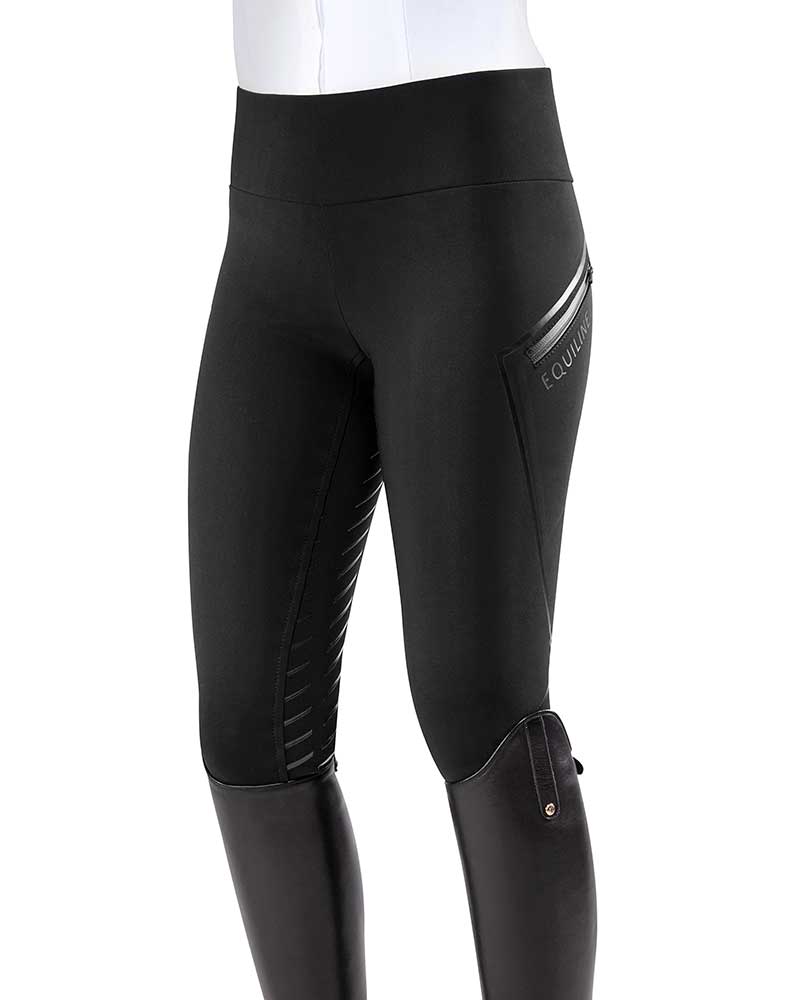 Leggings avec ceinture large élastique noir (grip à fond intégral) pour femme - Equiline