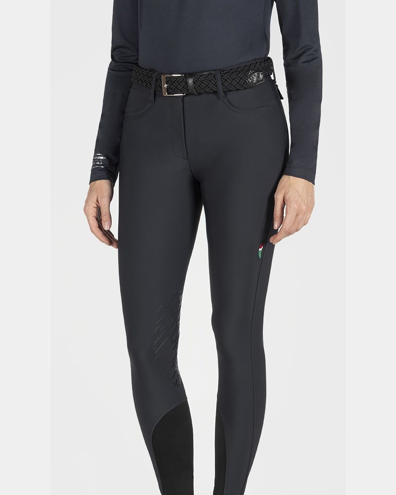 Pantalones de montar a caballo negros (grip rodilla) para mujer Corner - Equiline