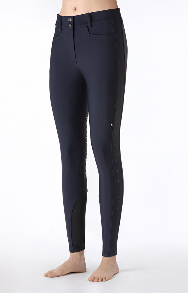 Navy blue high-waist riding breeches (knee grip) for women - Endrakh - Equiline