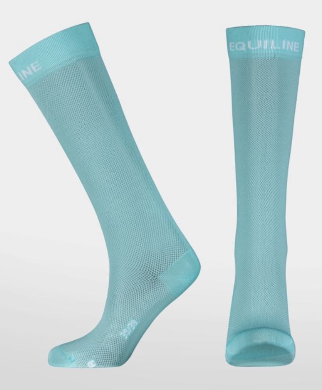 Chaussettes hautes (unisexe) aigue-marine avec logo frontal blanc -EQUILINE