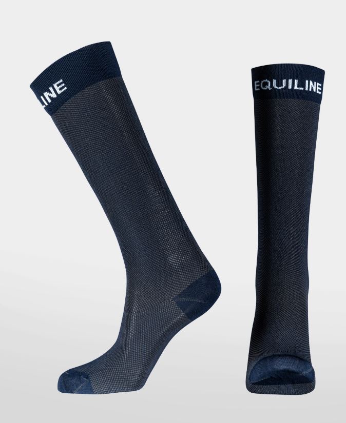 Junior (unisex) navy high socks with white front logo - Equiline