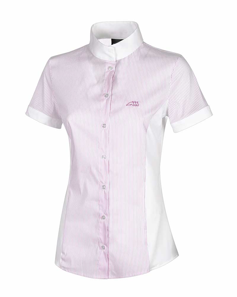 Chemise de compétition à manches courtes blanc à rayures verticales lilas pour femme Charlotte - Equiline