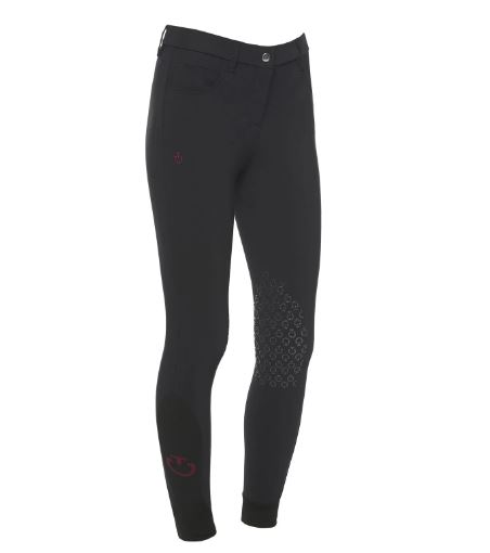 Pantalons noir avec poches (grip aux genoux) et el logos rouge pour fille - Cavalleria Toscana