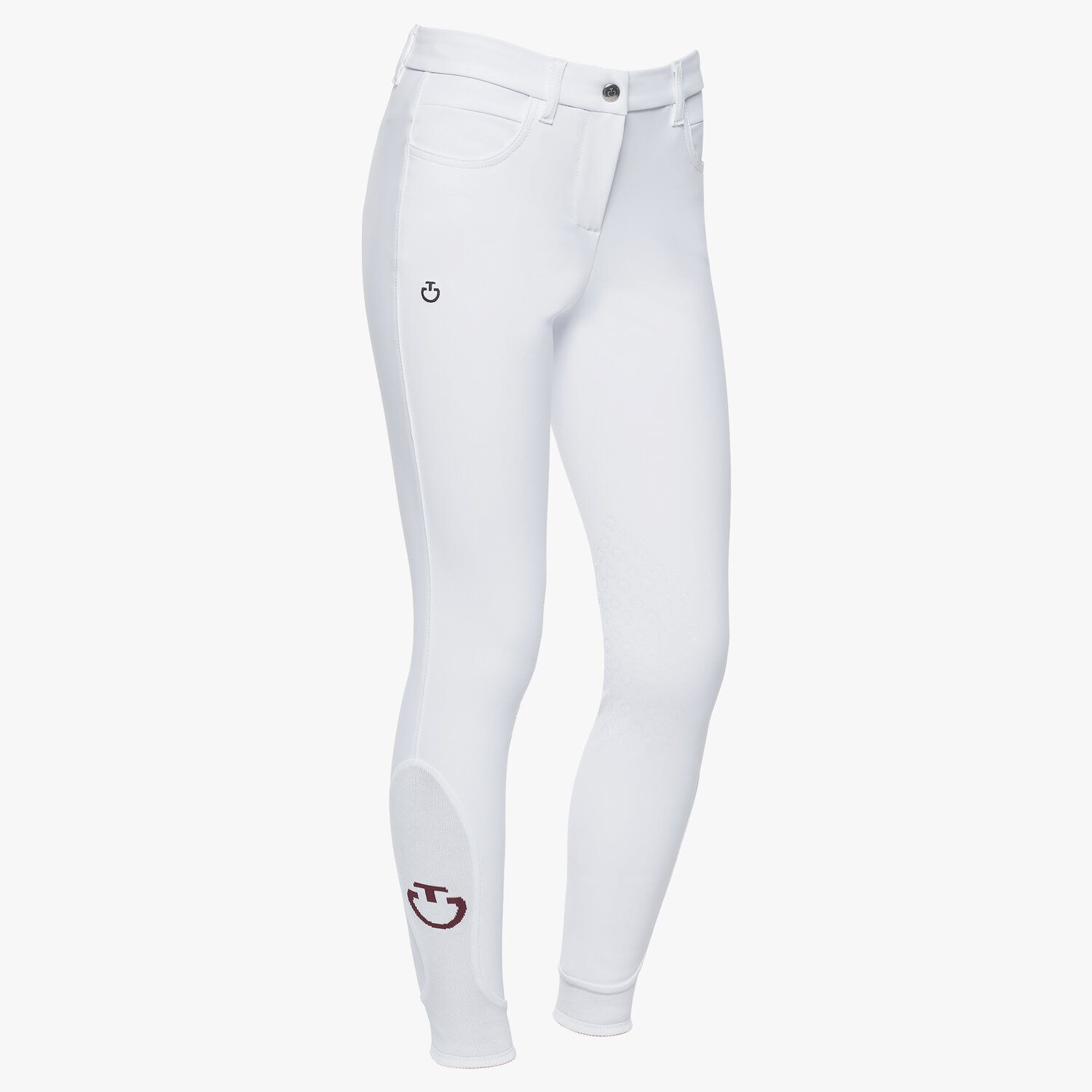 White competition pants with pockets (knee grip) and black logo for girls - Cavalleria Toscana