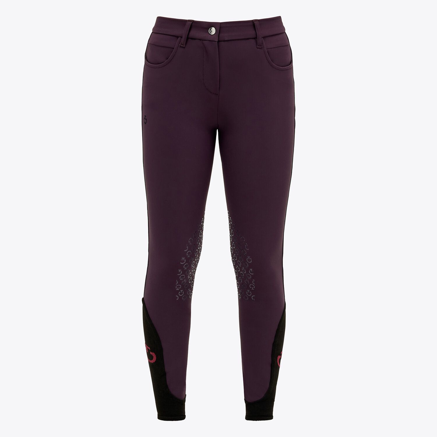 Pantalons violets avec poches (grip aux genoux) et logos noirs pour fille - Cavalleria Toscana