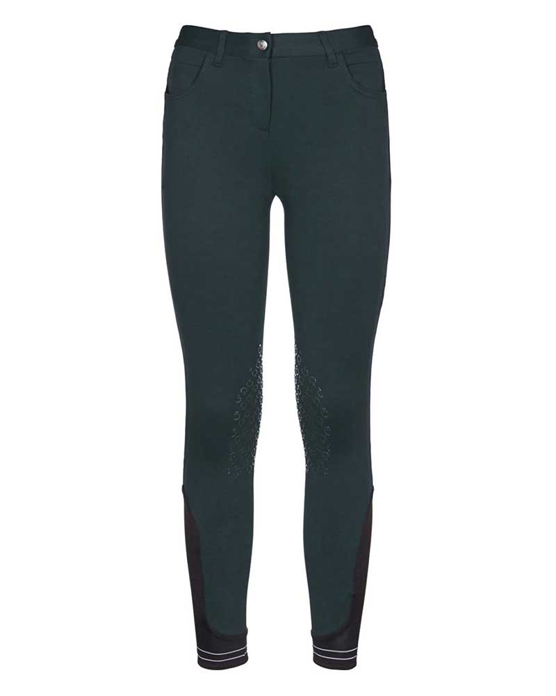 Pantalons de piqué vert foncé avec poches (grip aux genoux) pour fille - Cavalleria Toscana