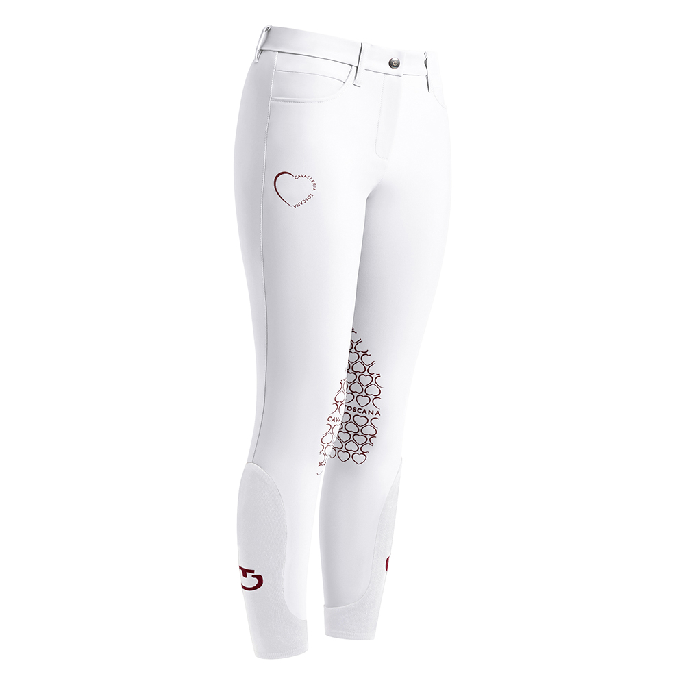 Girls’ white knee-grip jumping breeches with mini heart pattern – Cavalleria Toscana