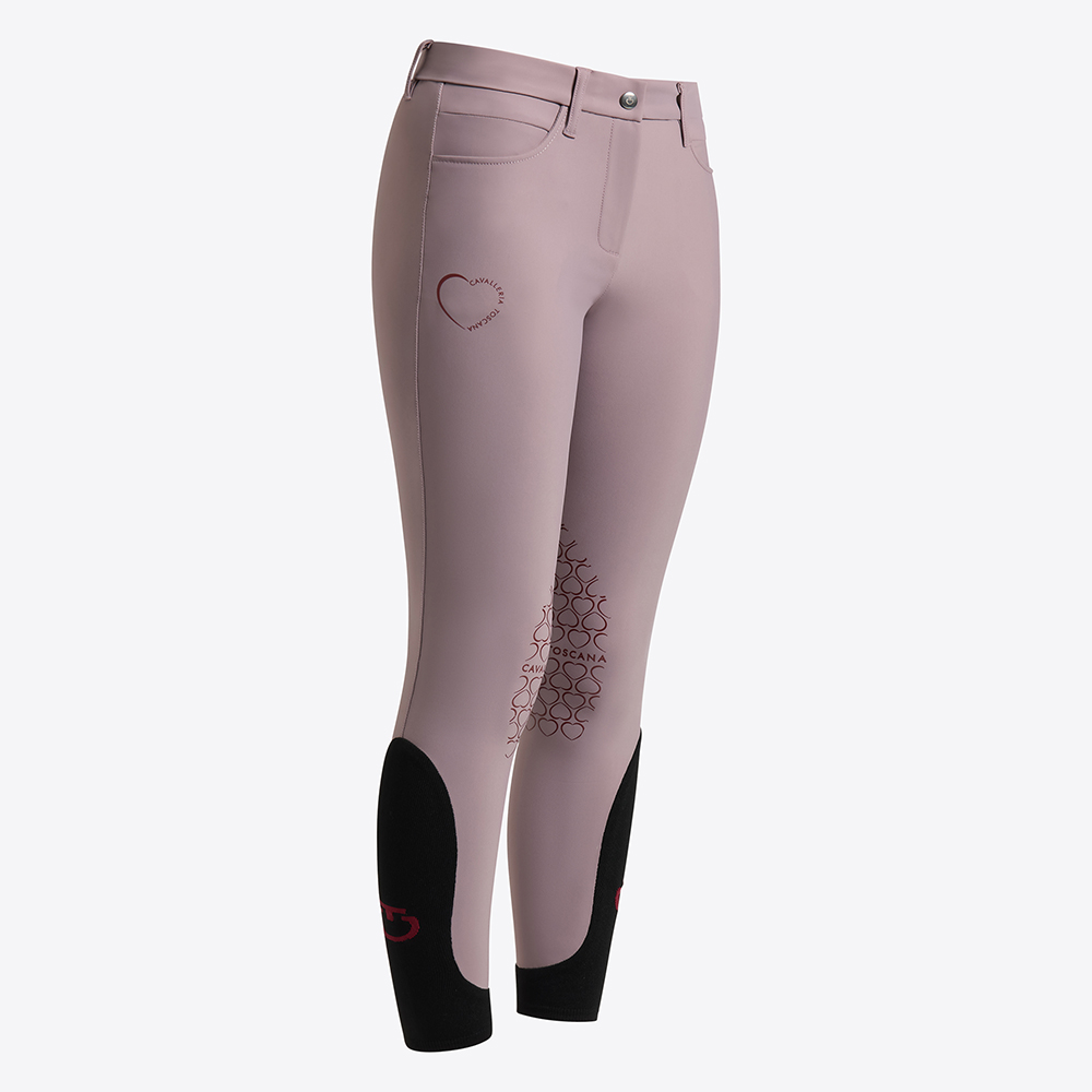 Girls’ dark lilac knee-grip breeches with mini heart print – Cavalleria Toscana