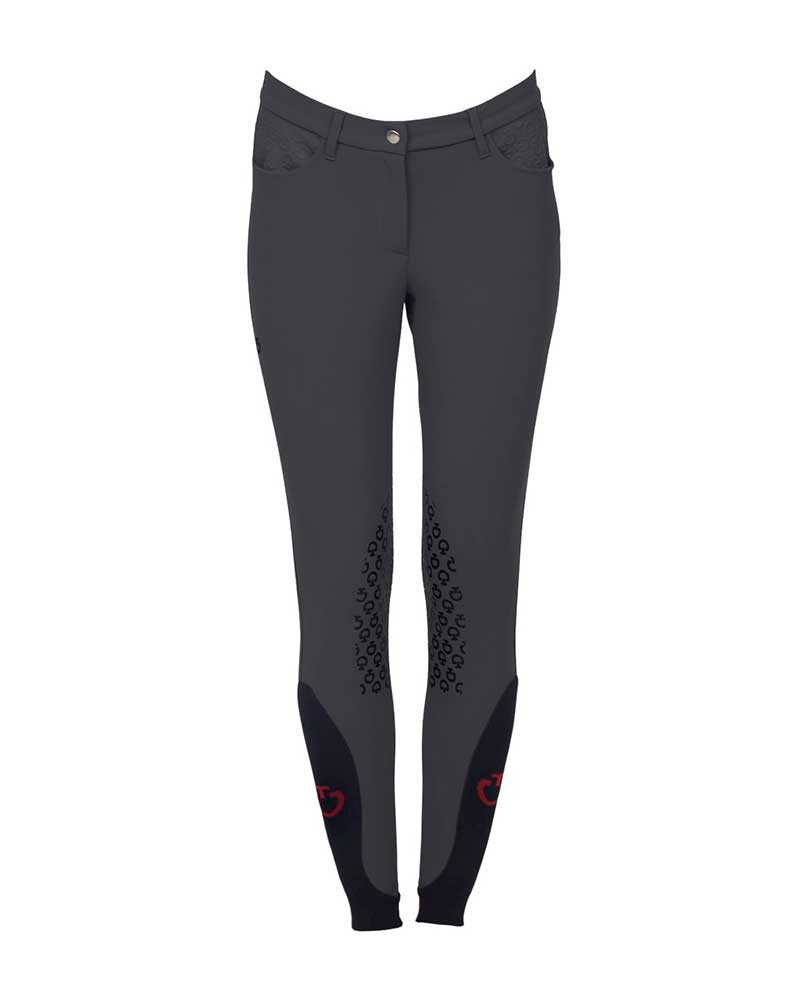 Pantalons gris foncé avec logos en relief à la taille (grip aux genoux) pour femme - Cavalleria Toscana