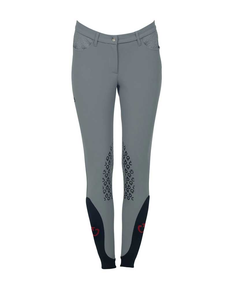 Light gray riding pants with embossed logos on the waistband (knee grip) for women – Cavalleria Toscana