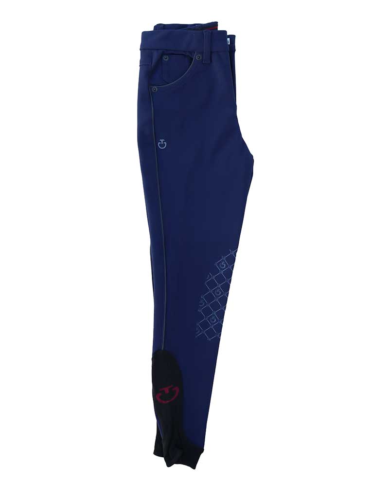 Pantalones azul oscuro con bolsillos y ribetes gris oscuro (grip rodillas) junior unisex - Cavalleria Toscana
