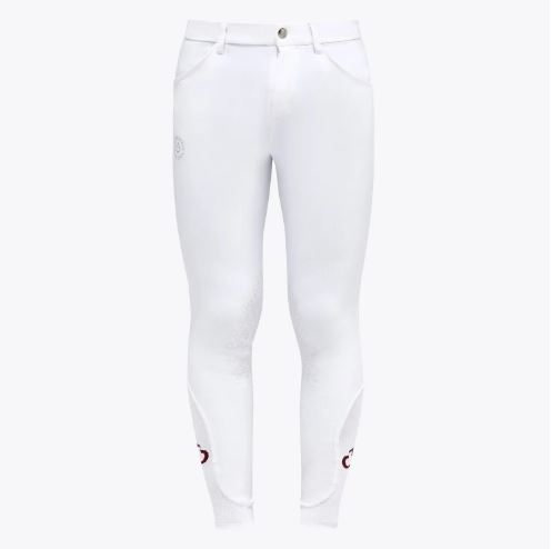 White riding pants in technical fabric with high waist, ergonomic seams and silicone grip on the knee unisex junior - Cavalleria Toscana