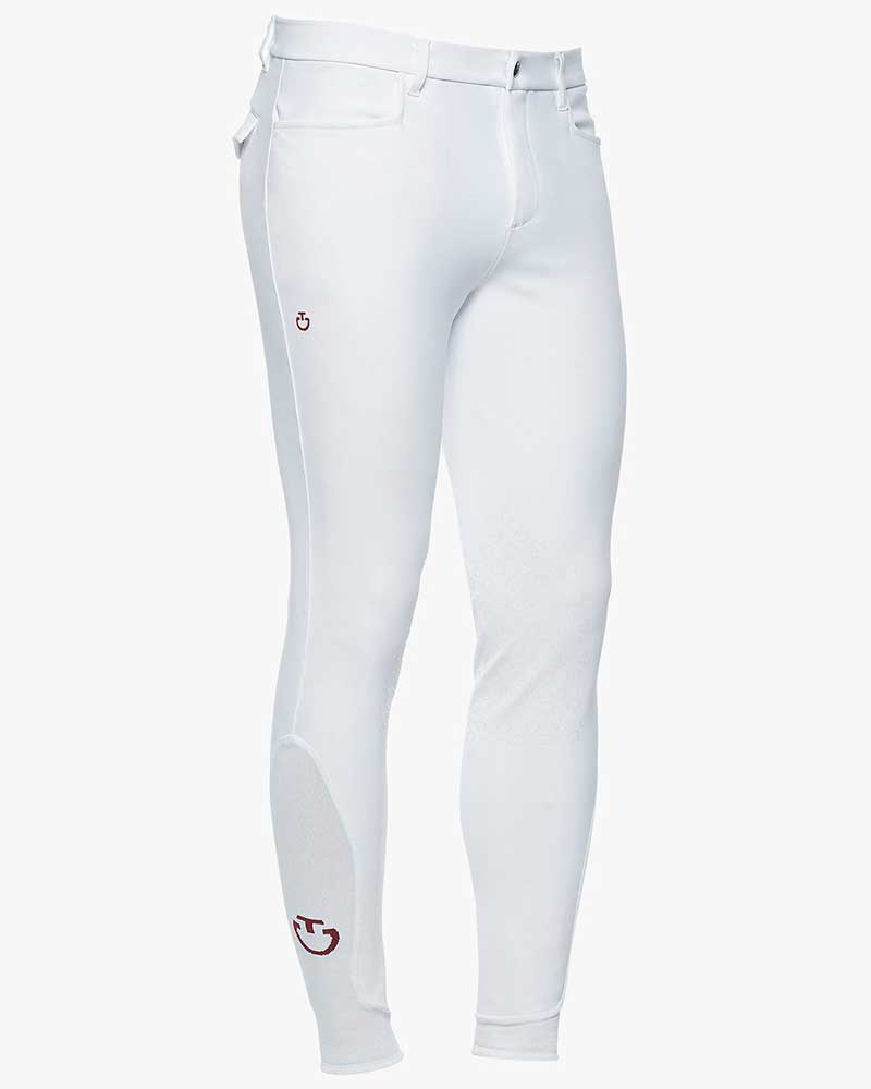 Pantalons d'équitation blanc avec logos bordeaux (grip aux genoux) pour homme - Cavalleria Toscana
