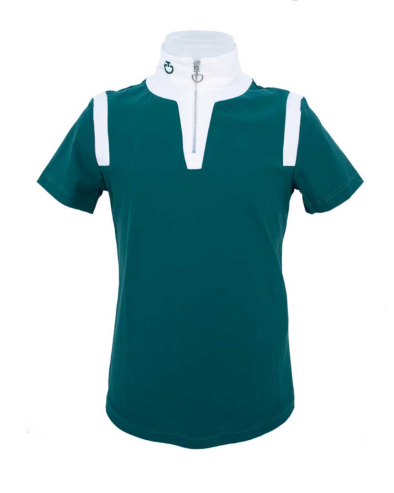 Short sleeve competition polo dark turquoise green for girl – Cavalleria Toscana