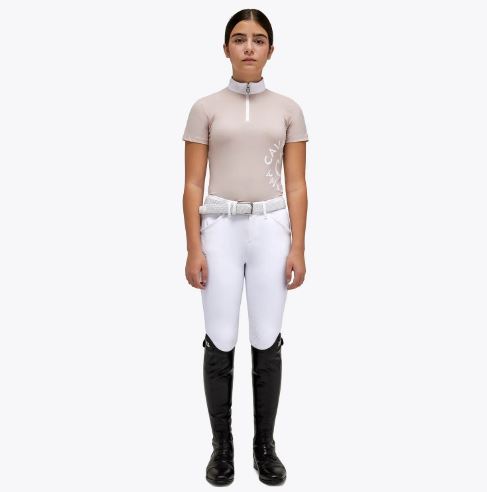 Polo de compétition rose poudré à manches courtes avec le grand logo en haut à gauche pour fille - Cavalleria Toscana